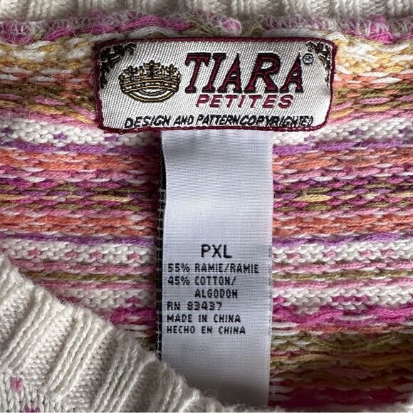 VTG Tiara Cardigan Sweater Fair Isle Pockets Cottagecore Cream Size Petite XL - Picture 8 of 12